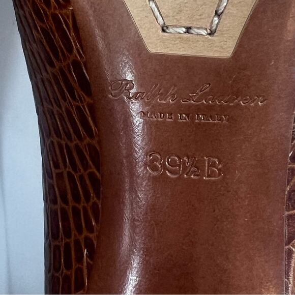 RALPH LAUREN Purple Label Celia Brown Embossed Leather Pumps ITALY 39.5 - Picture 3 of 9